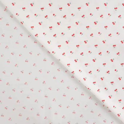 Vevd bomullspoplin - Hvit med Kirsebær