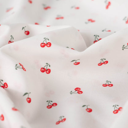 Vevd bomullspoplin - Hvit med Kirsebær