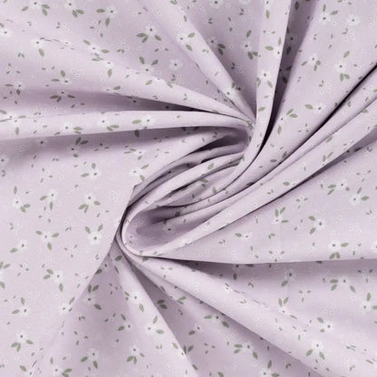 Vevd bomullspoplin - Lilla med hvite blomster